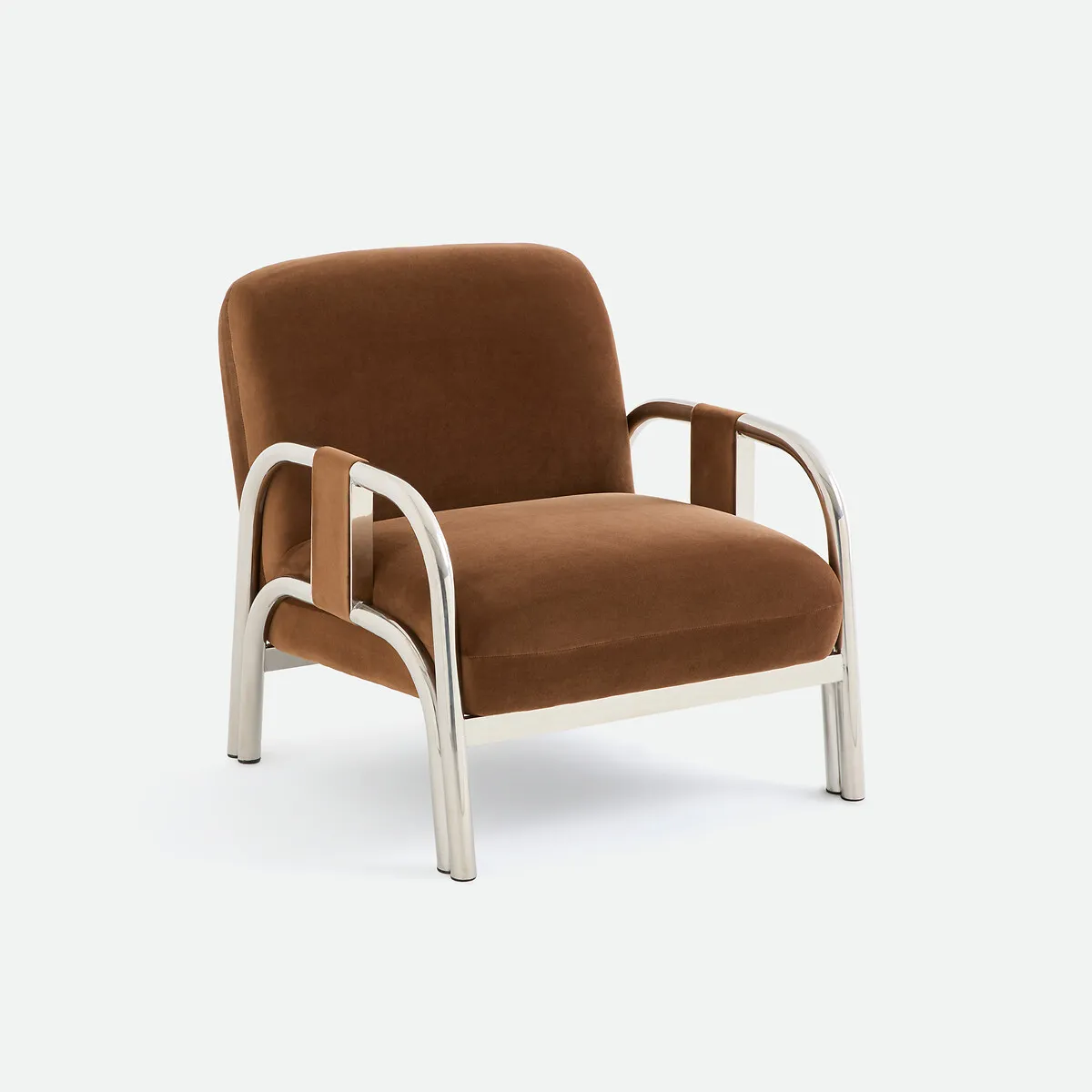 Fauteuil Lounge, En Velours Et Métal Acier Chromé, VINDY