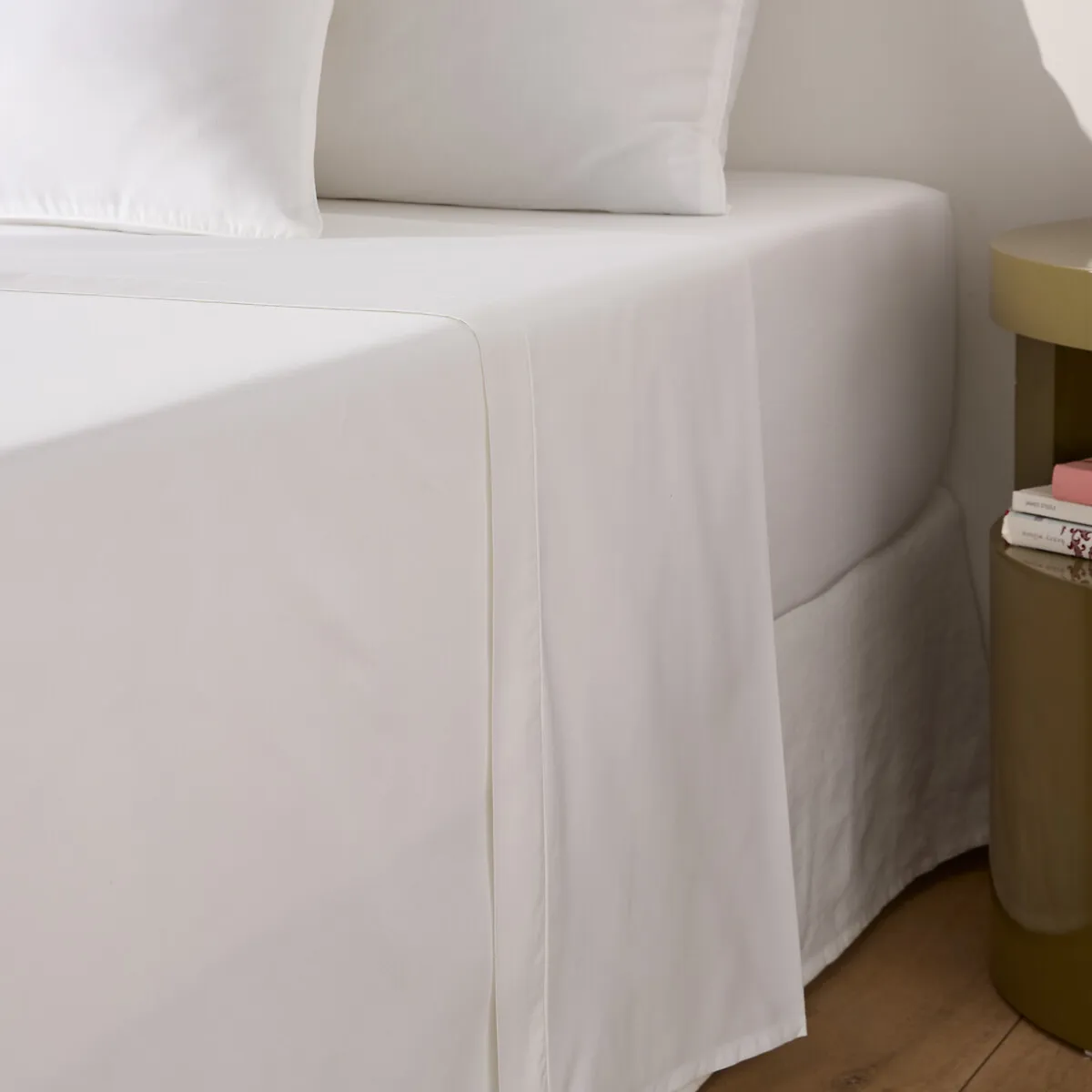 Drap Plat Uni En Satin De Coton, 153 Fils, Opale