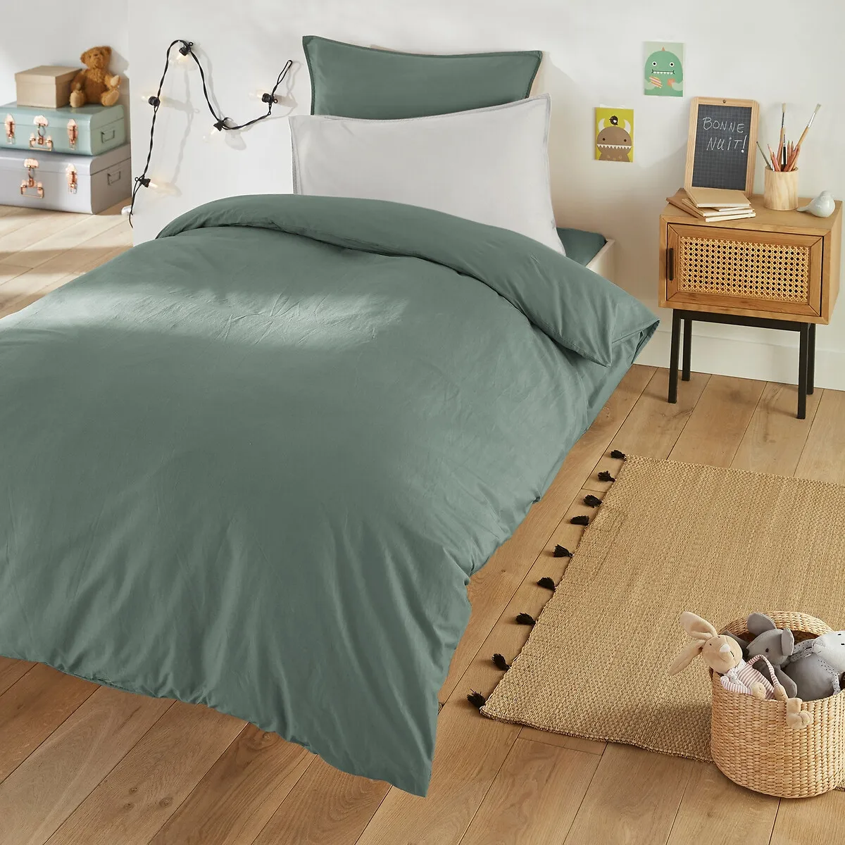 Drap Housse Enfant Uni En Coton Lavé, Scenario — vue 3