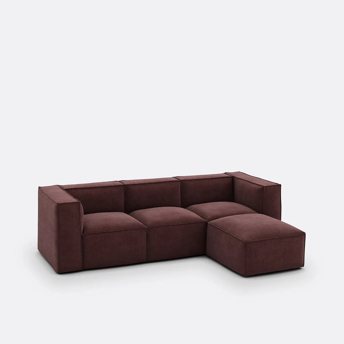Canapé Modulable, 3 Places Et Pouf, En Tissu Texturé, SEVEN — vue 3