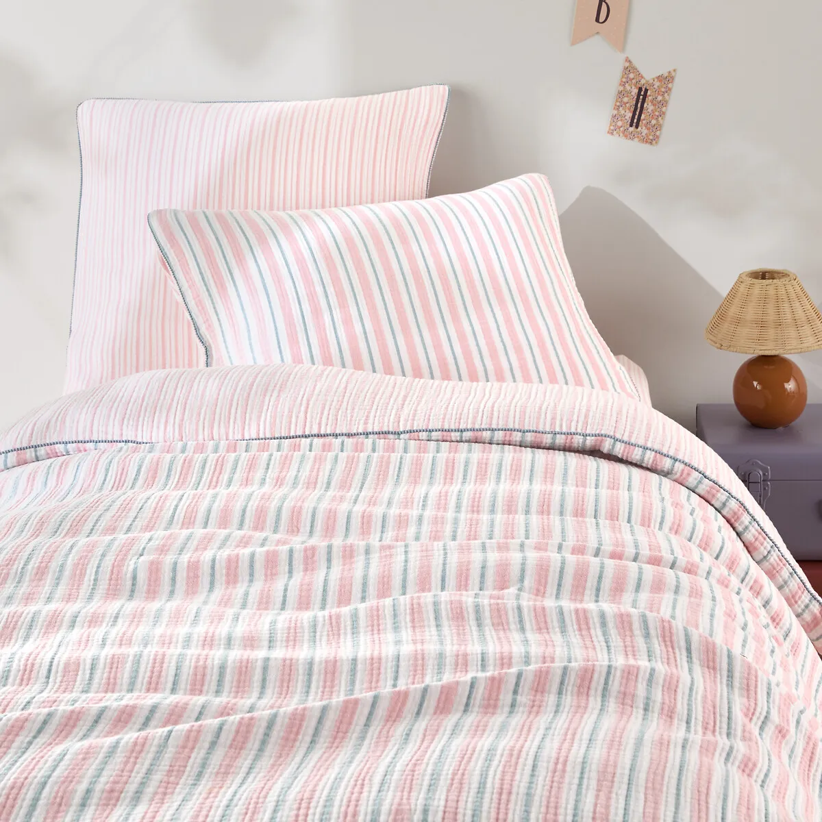 Housse De Couette Enfant, En Gaze De Coton, À Rayures, ADÈLE