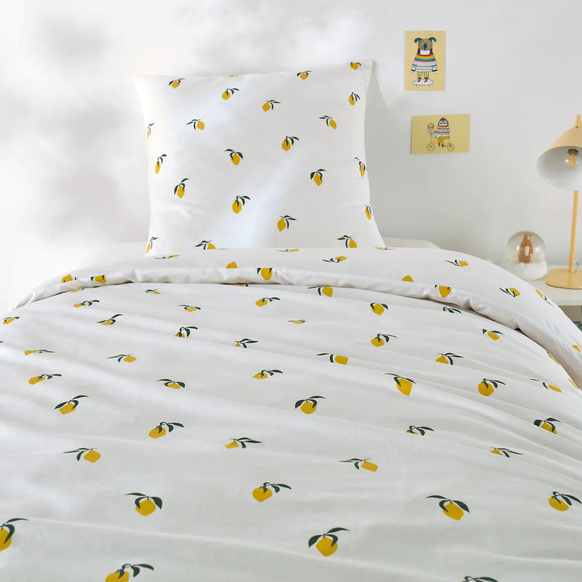Parure De Lit Enfant Coton, Taie Carrée, Citron