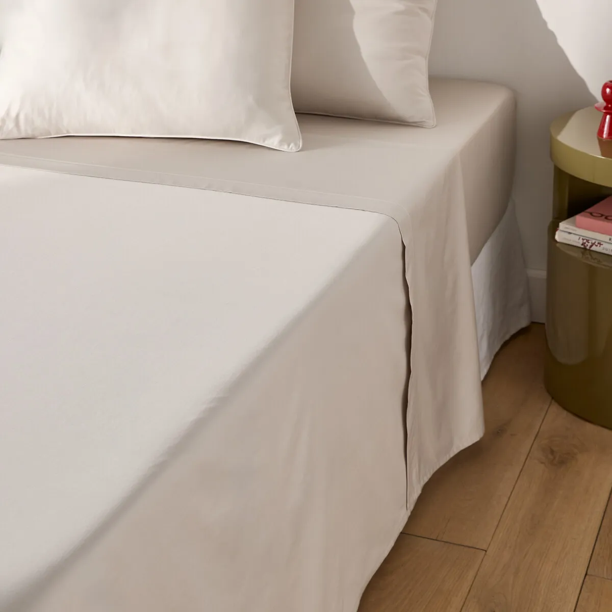 Drap Plat Uni En Satin De Coton, 153 Fils, Opale — vue 3