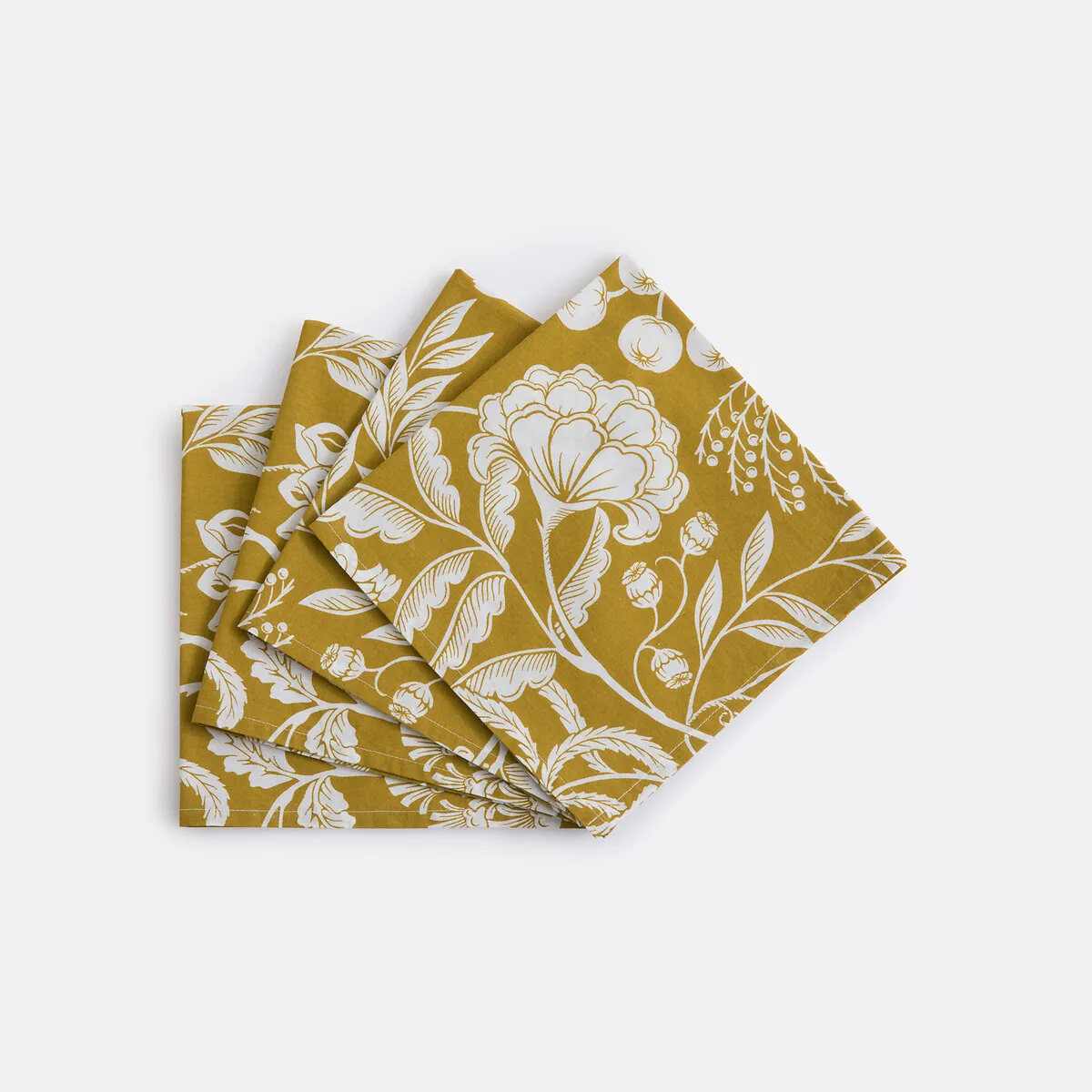 Lot De 4 Serviettes De Table En Coton Lavé, Imprimé Fleurs, LINDA