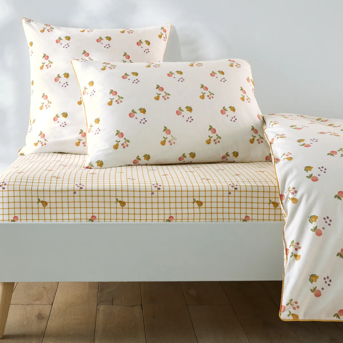 Drap-housse Enfant, En 50% Coton Recyclé, Bonnet 25 Cm, Imprimé Fruits, LILAS