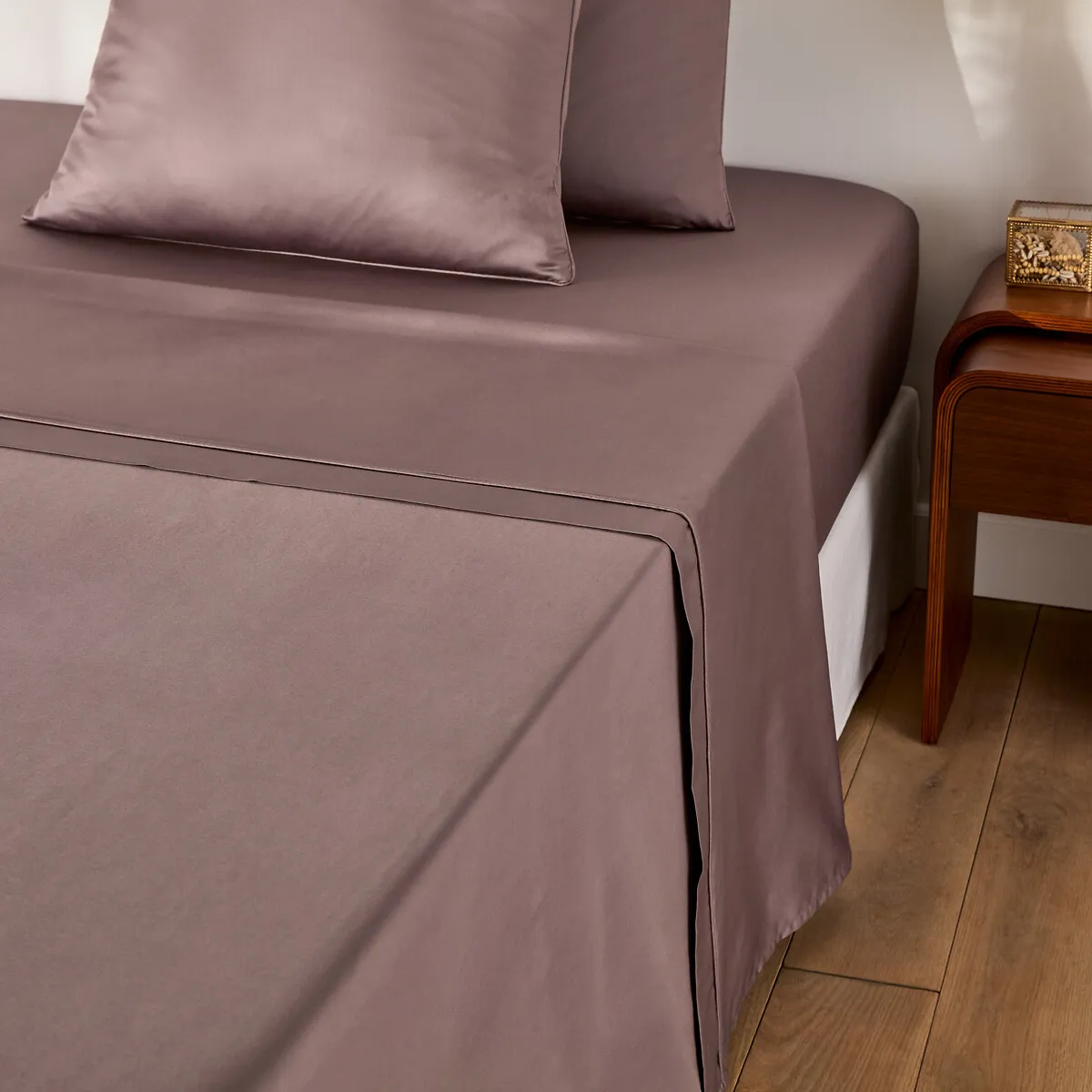 Drap Plat Uni En Satin De Coton, 153 Fils, Opale — vue 3
