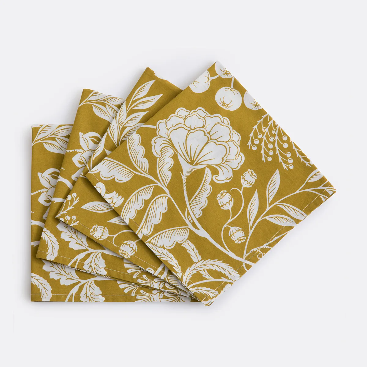 Lot De 4 Serviettes De Table En Coton Lavé, Imprimé Fleurs, LINDA