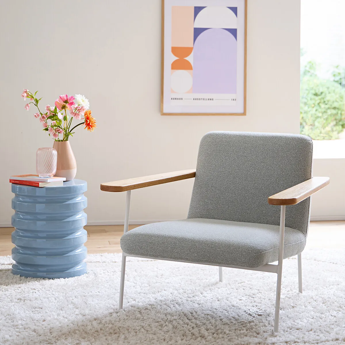 Fauteuil Accoudoirs Chêne Massif, Et Tissu, Lulet — vue 3