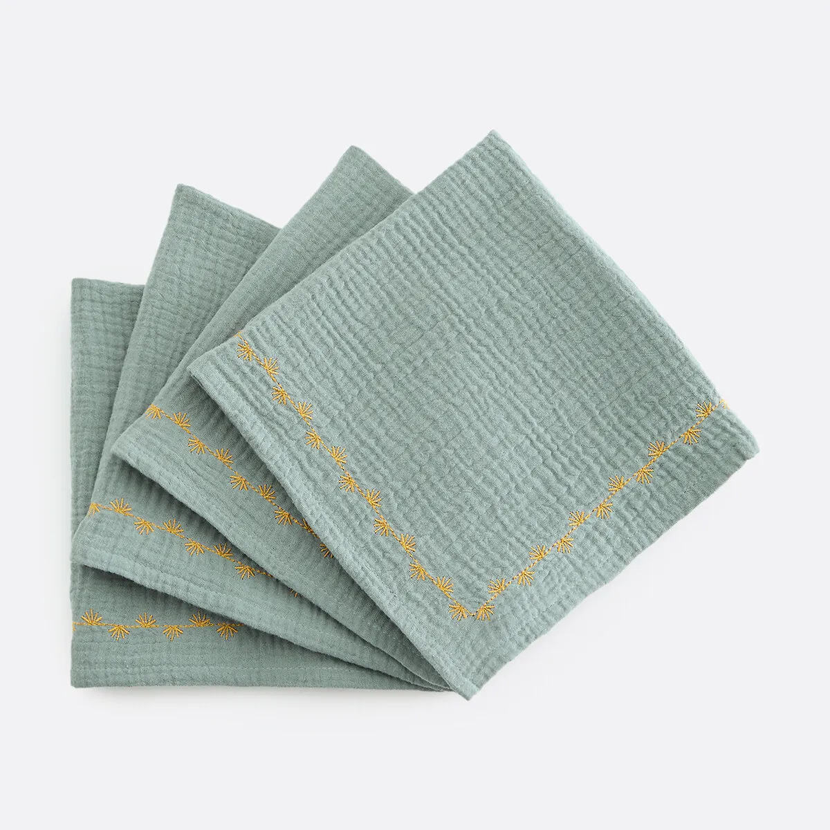 Lot De 4 Serviettes De Table En Gaze De Coton Brodé, Kumla