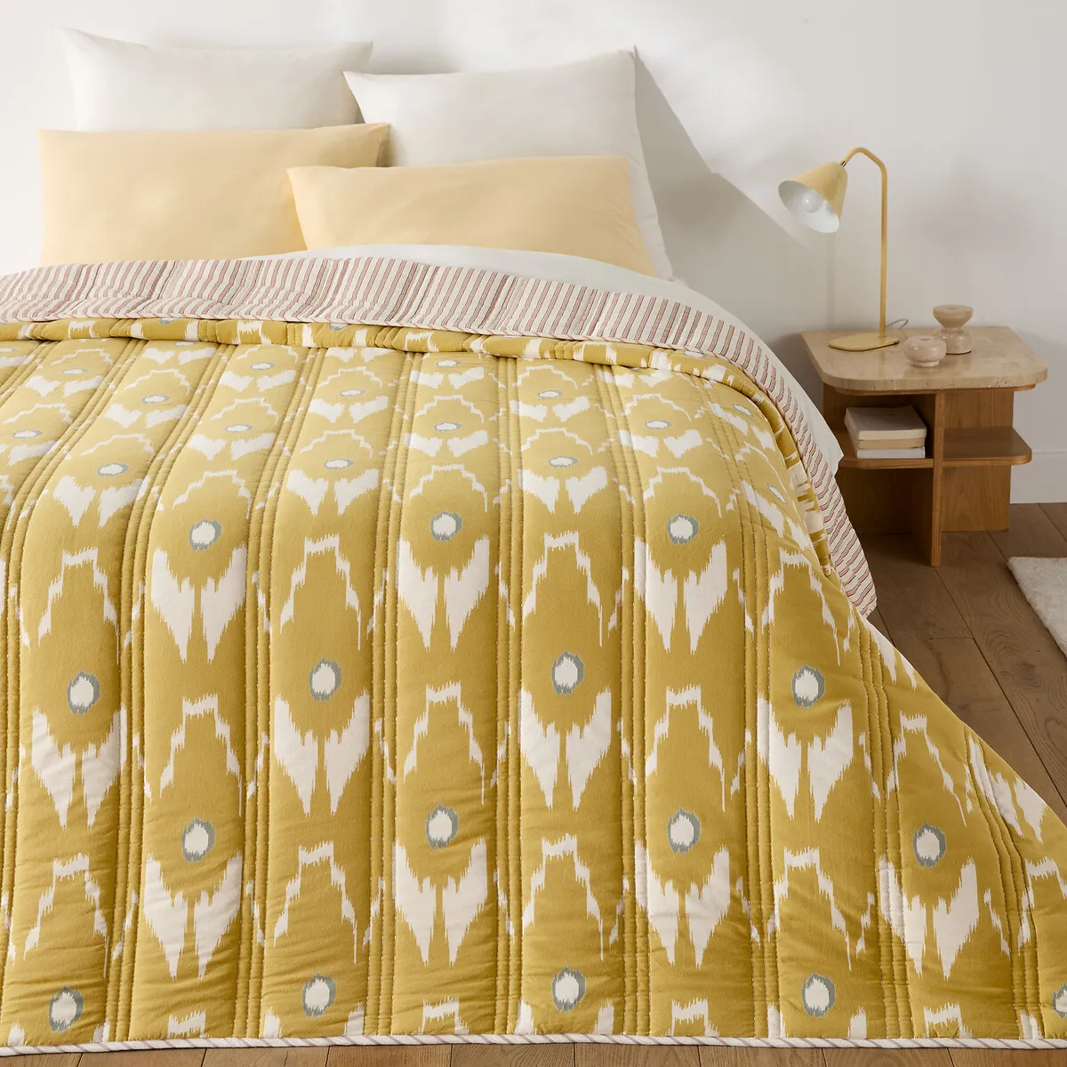 Couvre-lit Kantha, Imprimé Ikat Et Rayures, Coton Lavé, ASTANA