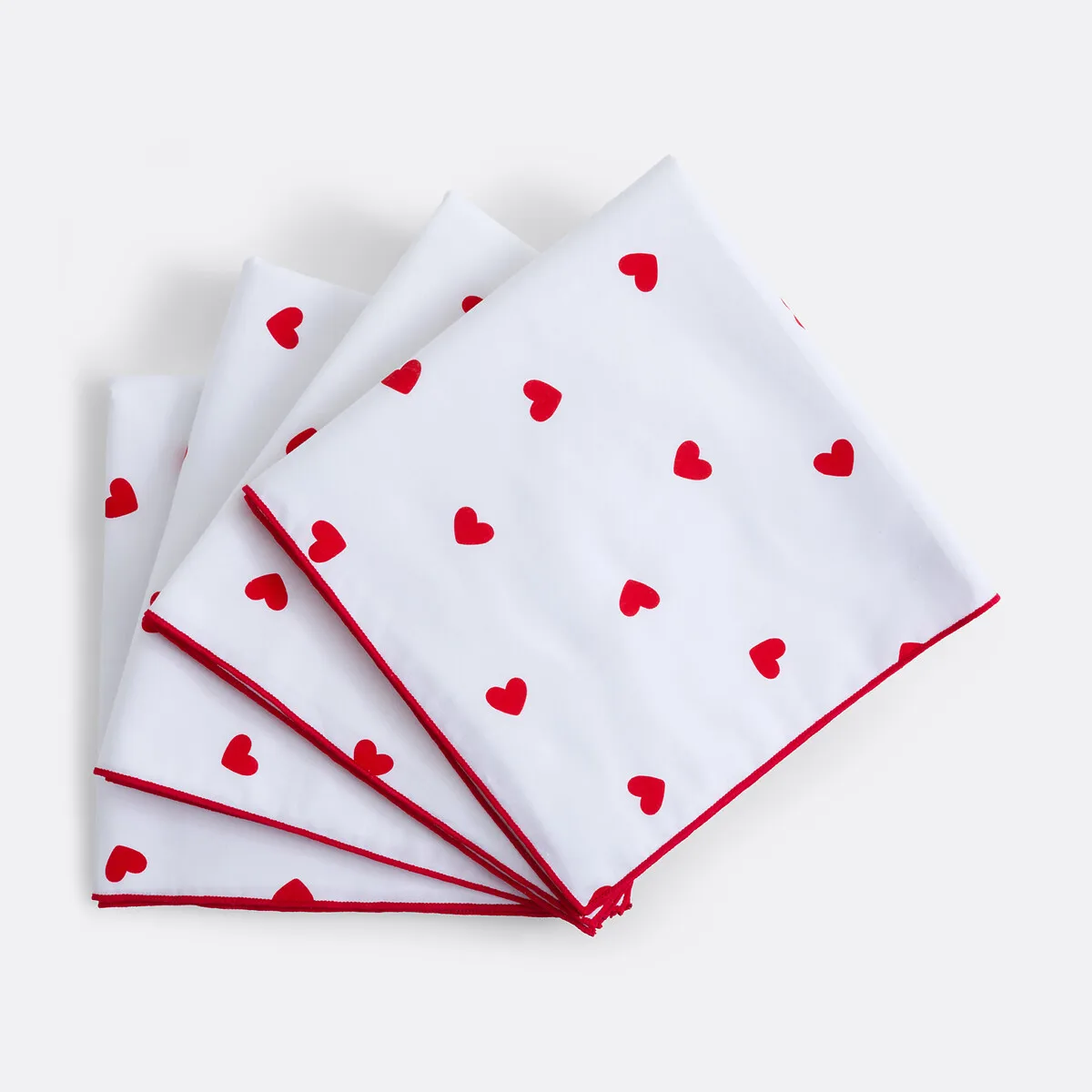 Lot De 4 Serviettes De Table En Coton, Imprimé Cœurs, SCACCO