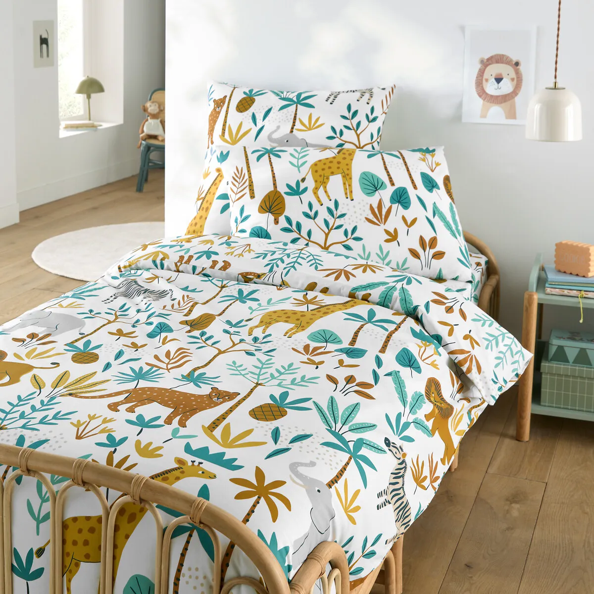 Housse De Couette Enfant, 30% Coton Recyclé, Imprimé Animaux, JUNGLE — vue 3