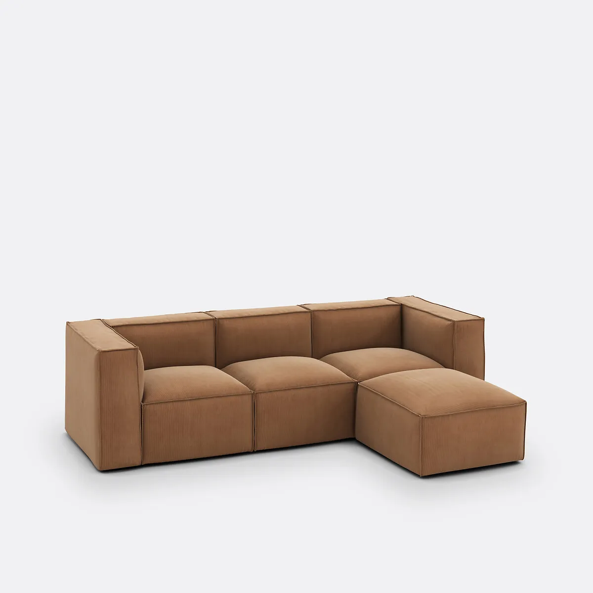 Canapé Modulable, 3 Places Et Pouf, En Velours Côtelé Fines Côtes, SEVEN — vue 3