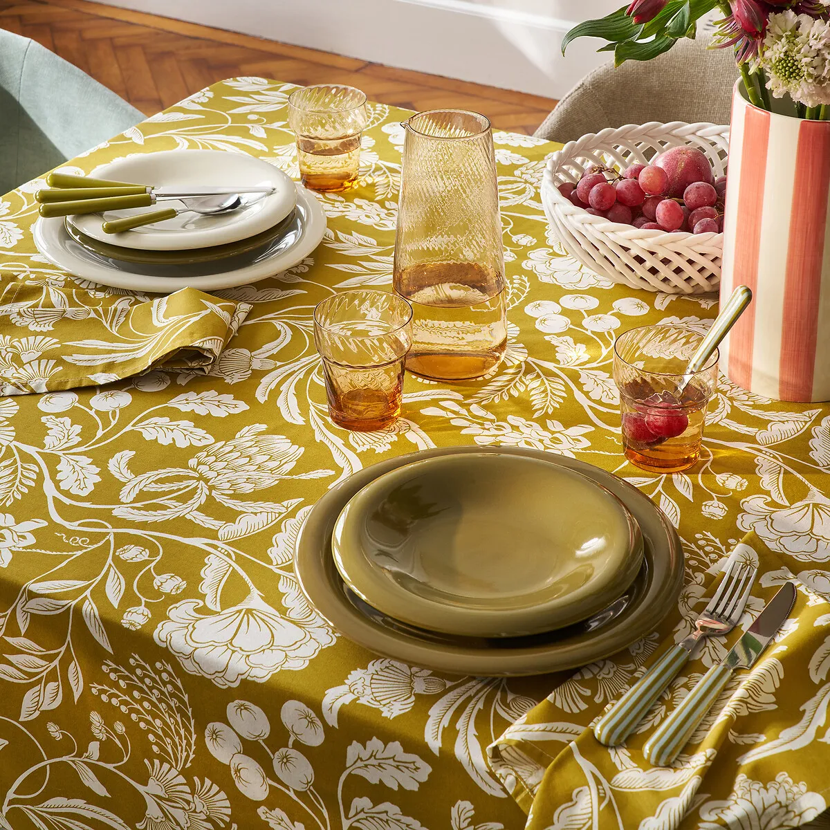 Lot De 4 Serviettes De Table En Coton Lavé, Imprimé Fleurs, LINDA — vue 3