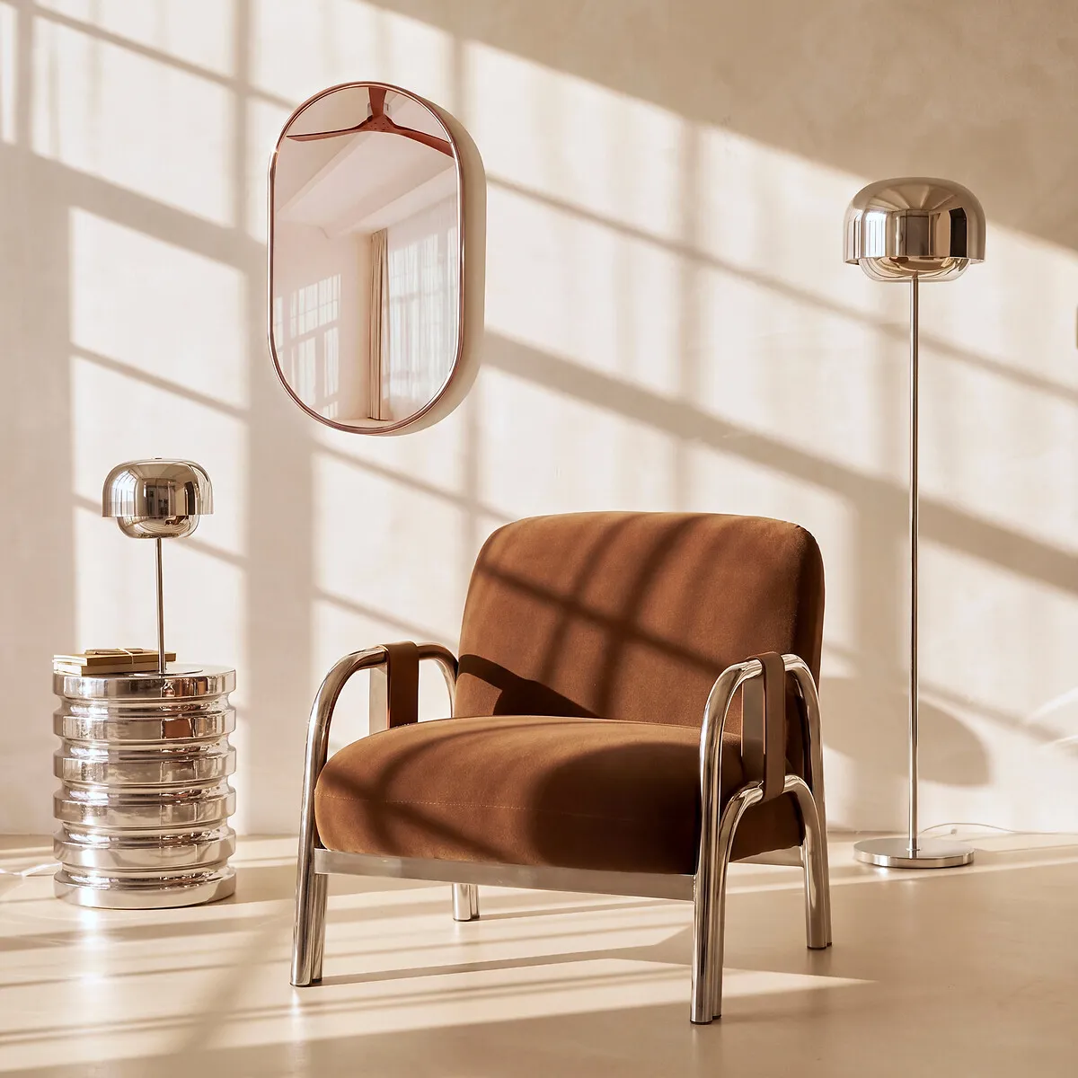 Fauteuil Lounge, En Velours Et Métal Acier Chromé, VINDY — vue 3