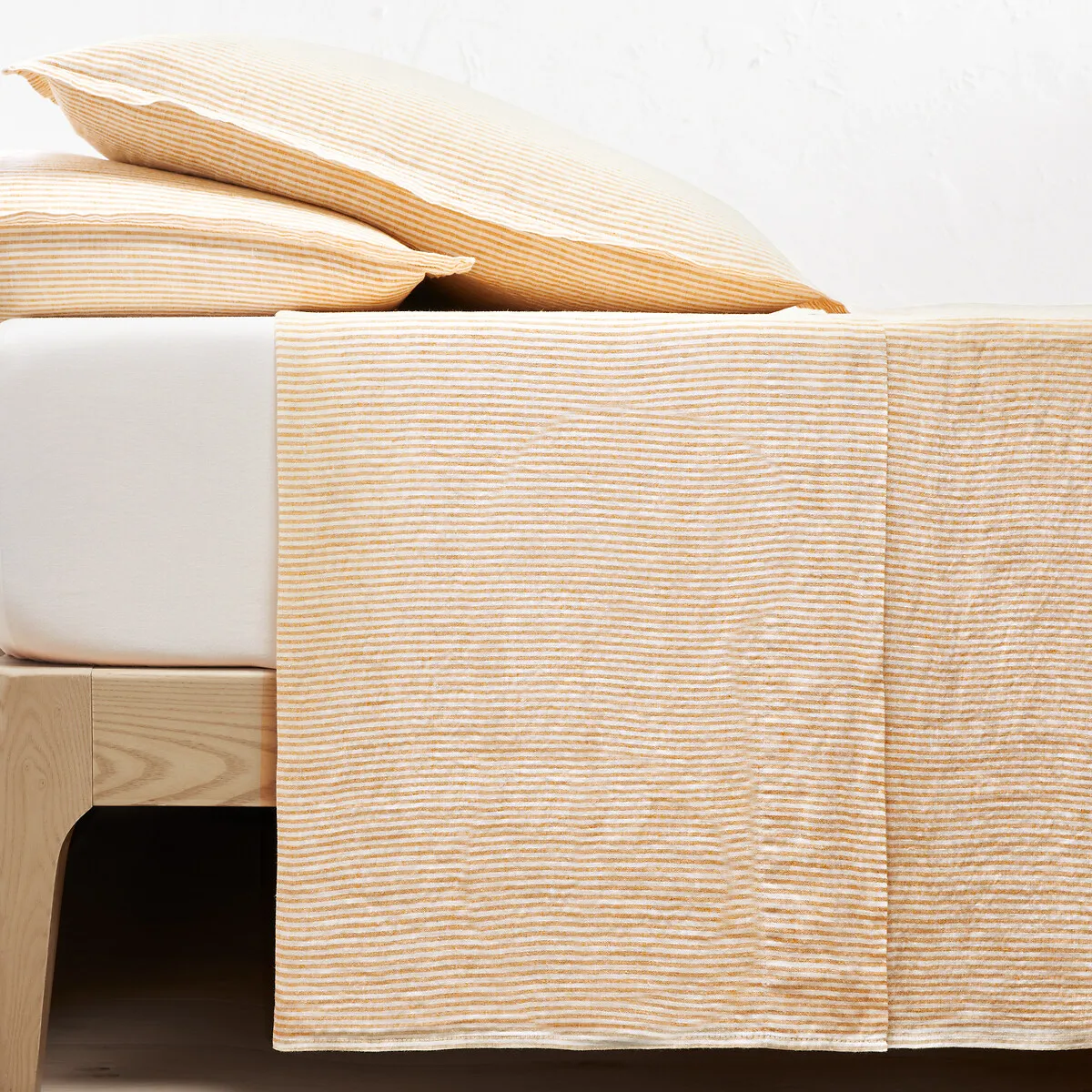 Drap Plat Rayé Lin Lavé, Limona
