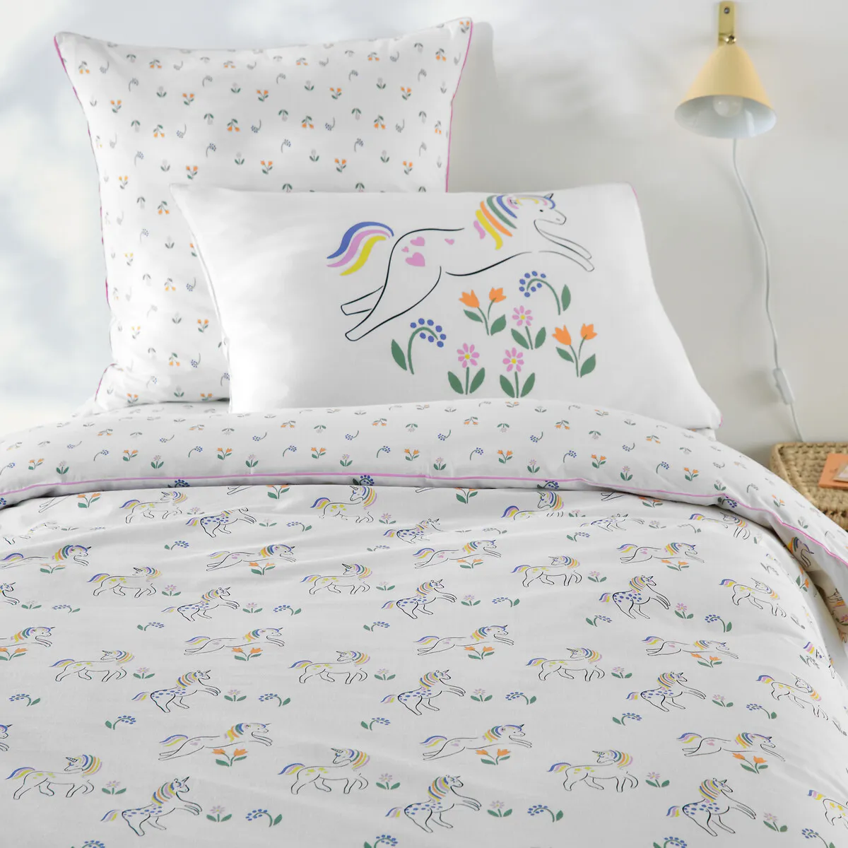 Housse De Couette En 50% Coton Recyclé, Imprimé Licornes, TAMILA
