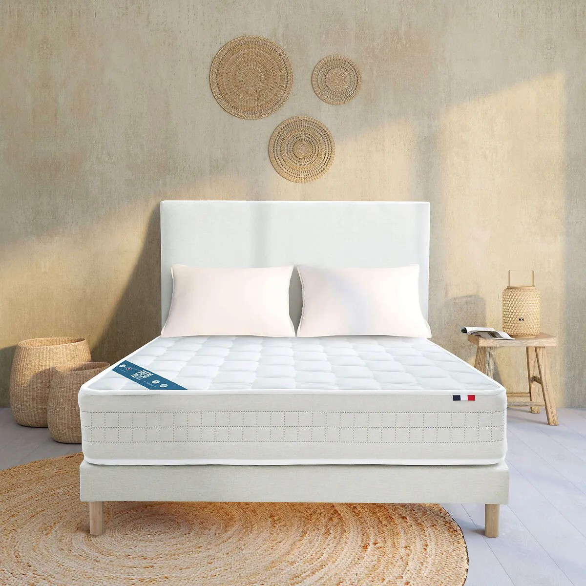 Pack Matelas 616 Ressorts, Confort Ferme Avec Sommier, Pieds Et Tête De Lit