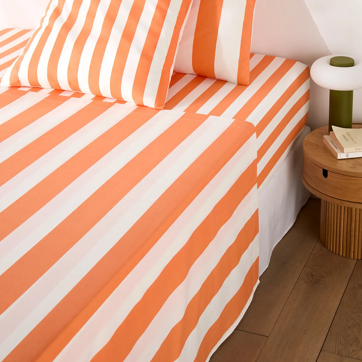 Drap Plat En Coton, Imprimé Rayures, HENDAYE ORANGE — vue 3