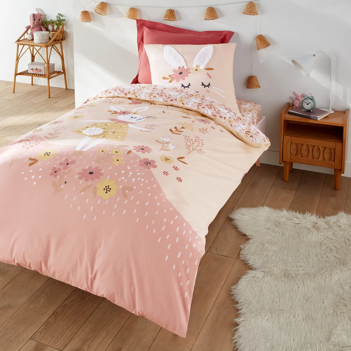 Drap-housse Enfant Coton Biologique, Lapin Fleuri — vue 3