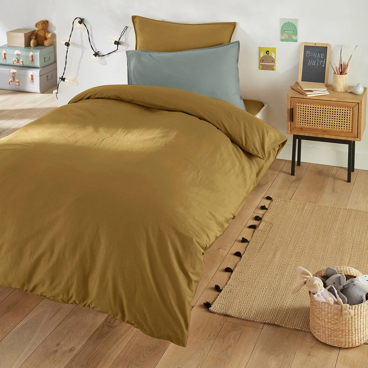 Drap Housse Enfant Uni En Coton Lavé, Scenario — vue 3