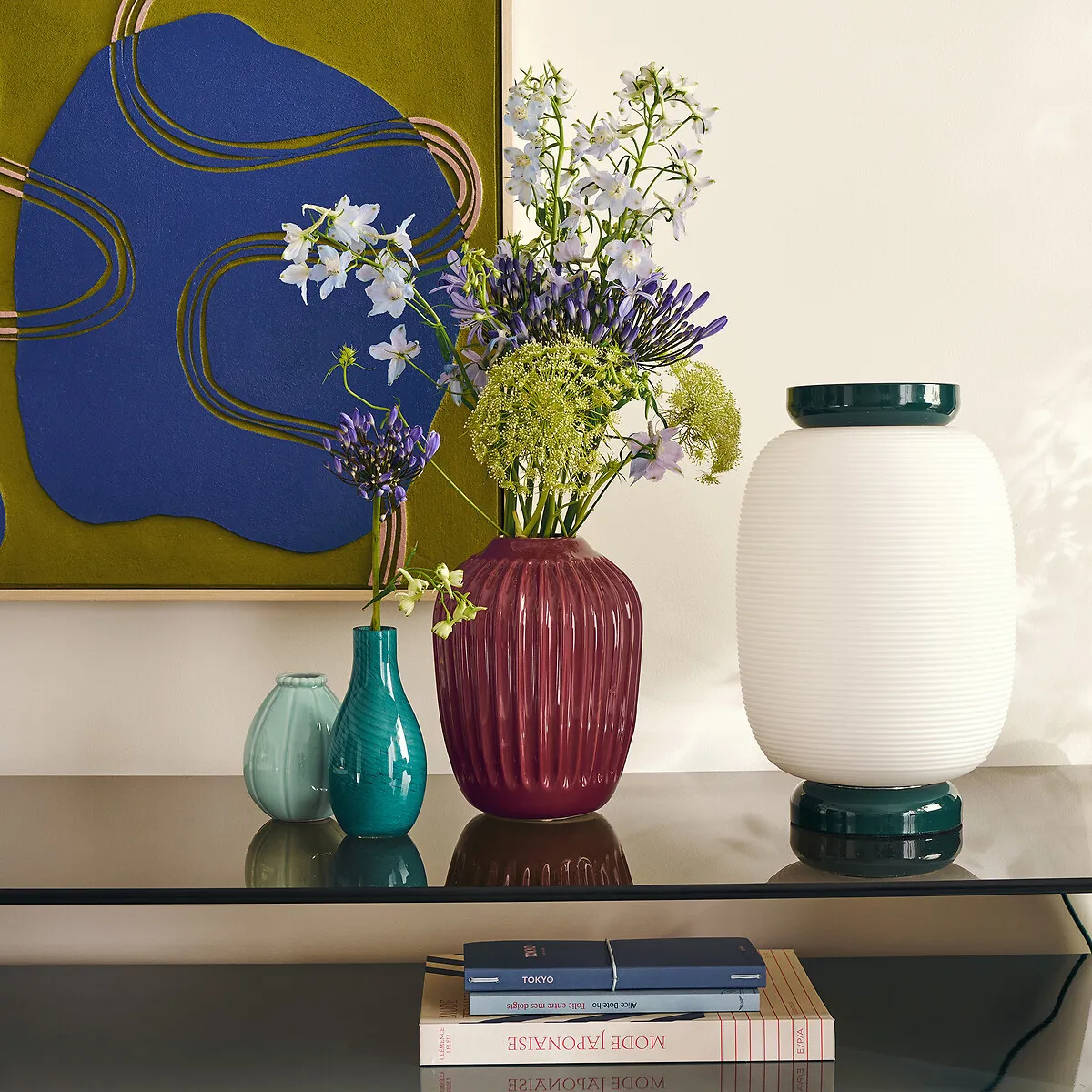 Lampe À Poser En Verre Opaline Rainuré Et Métal Fer, TILAN — vue 3