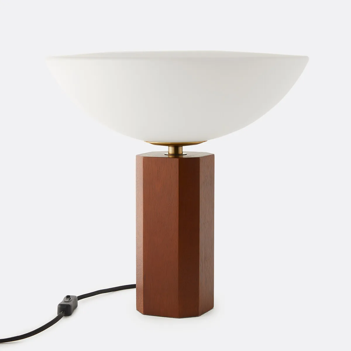 Lampe À Poser, En Verre Opalin Et Chêne, BRUA