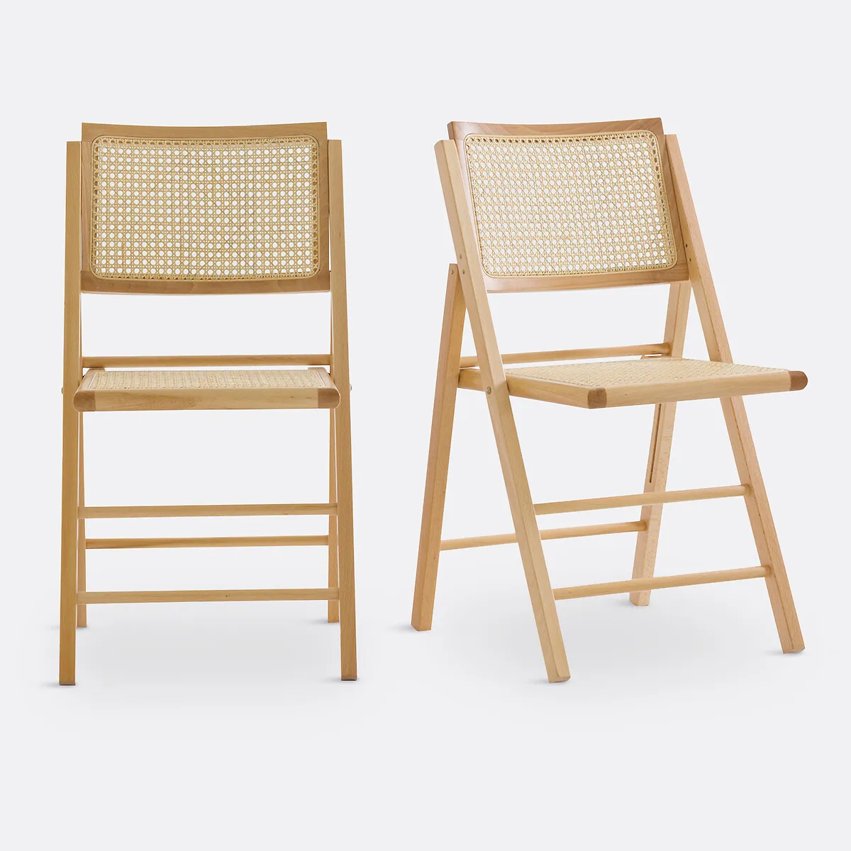 Lot De 2 Chaises Pliantes Hêtre Et Cannage, Rivia