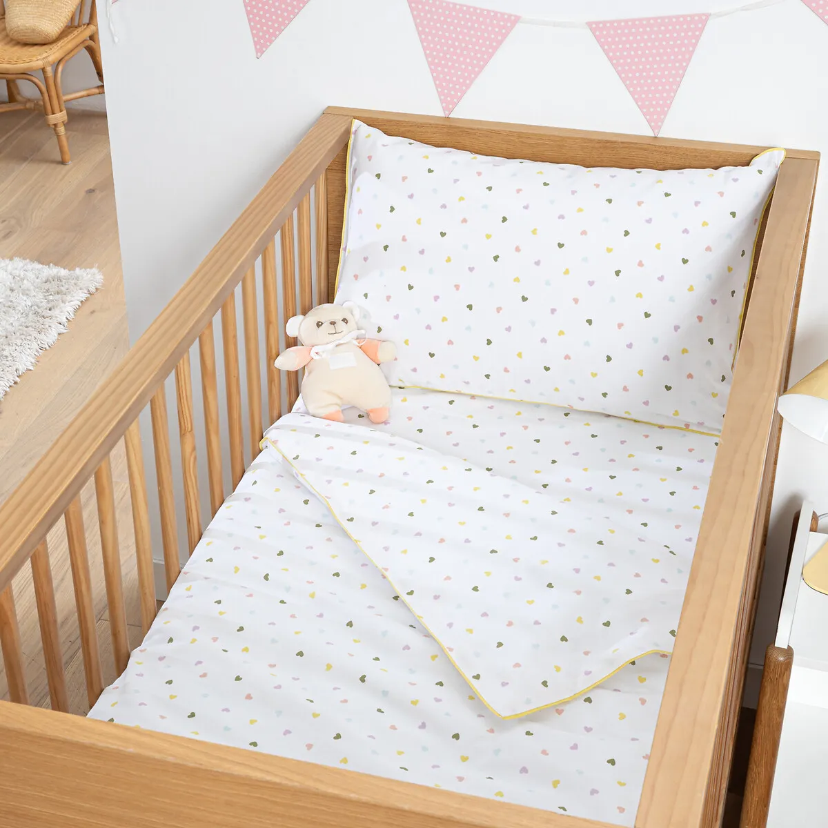 Housse De Couette Bébé En Coton Biologique, Imprimé Cœurs, SCACCO