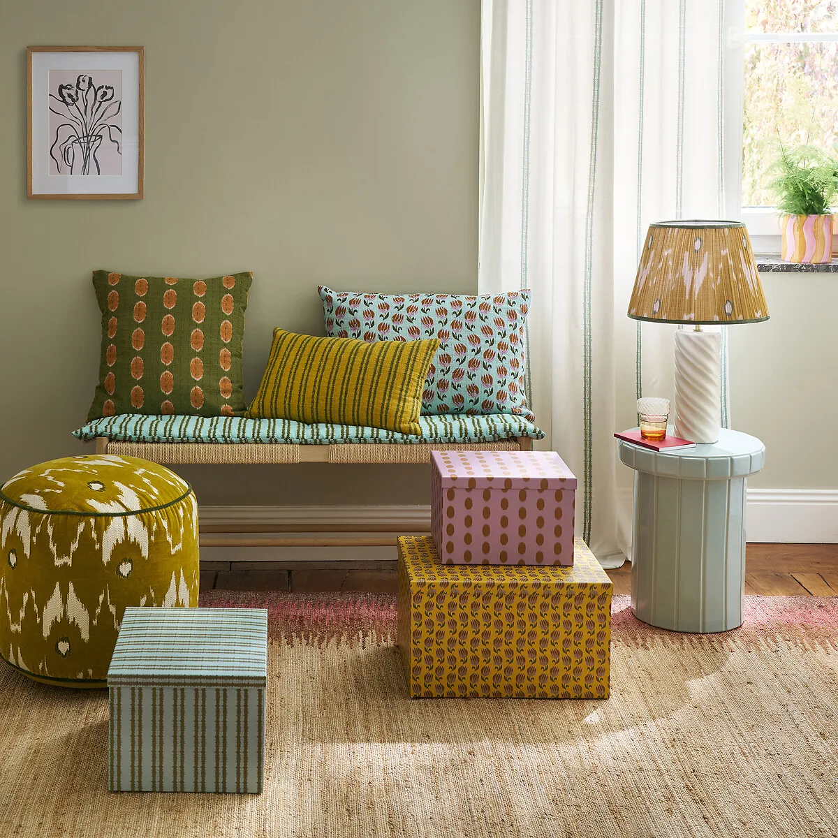 Voilage Motif Rayé Ikat En Coton, À Anneaux, ASTI — vue 3