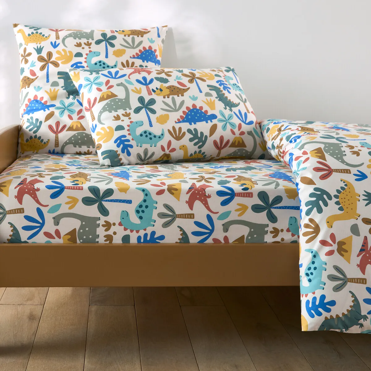 Drap-housse Enfant, 30% Coton Recyclé, Bonnet 25 Cm, Imprimé Dinosaures, DINO