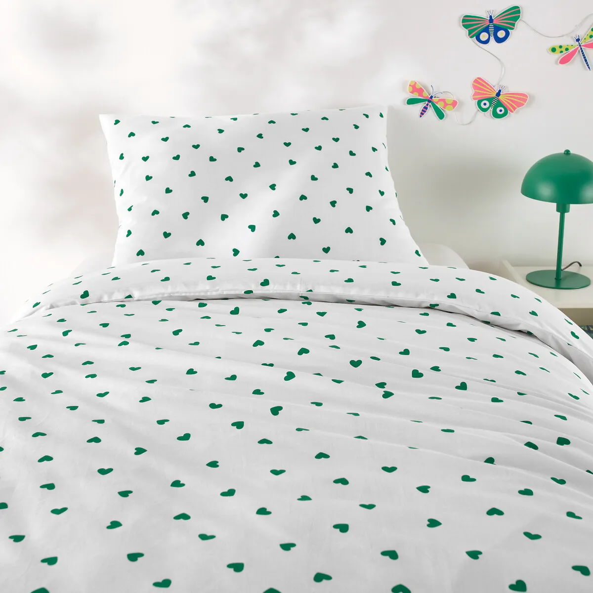 Parure Enfant, En 50% Coton Recyclé, Avec Taie Rectangulaire, Scacco Vert