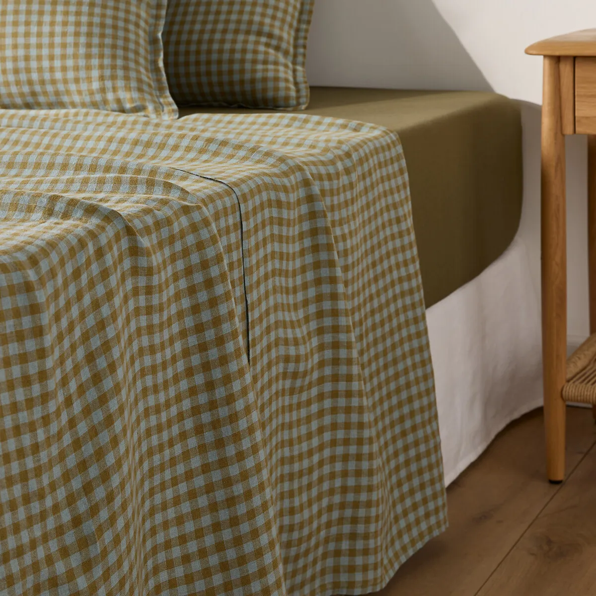 Drap Plat En Lin Lavé, Acélie Olive/opaline