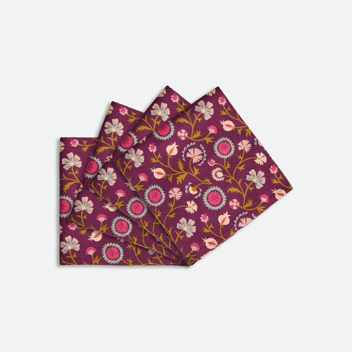 Lot De 4 Serviettes De Table, Imprimé Floral, En Coton Lavé, IZILD