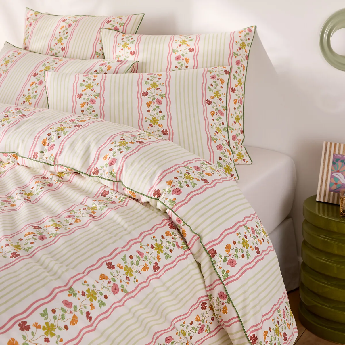 Housse De Couette En Coton Lavé, Imprimé Rayures Et Fleurs, FABIOLA — vue 3