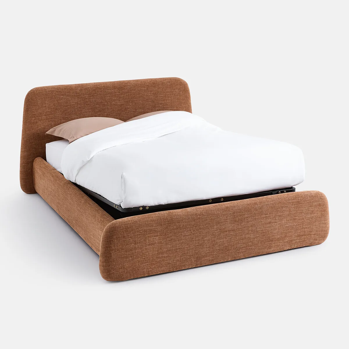 Lit Coffre Avec Sommier Relevable, Tissu Chenillé, STEEN