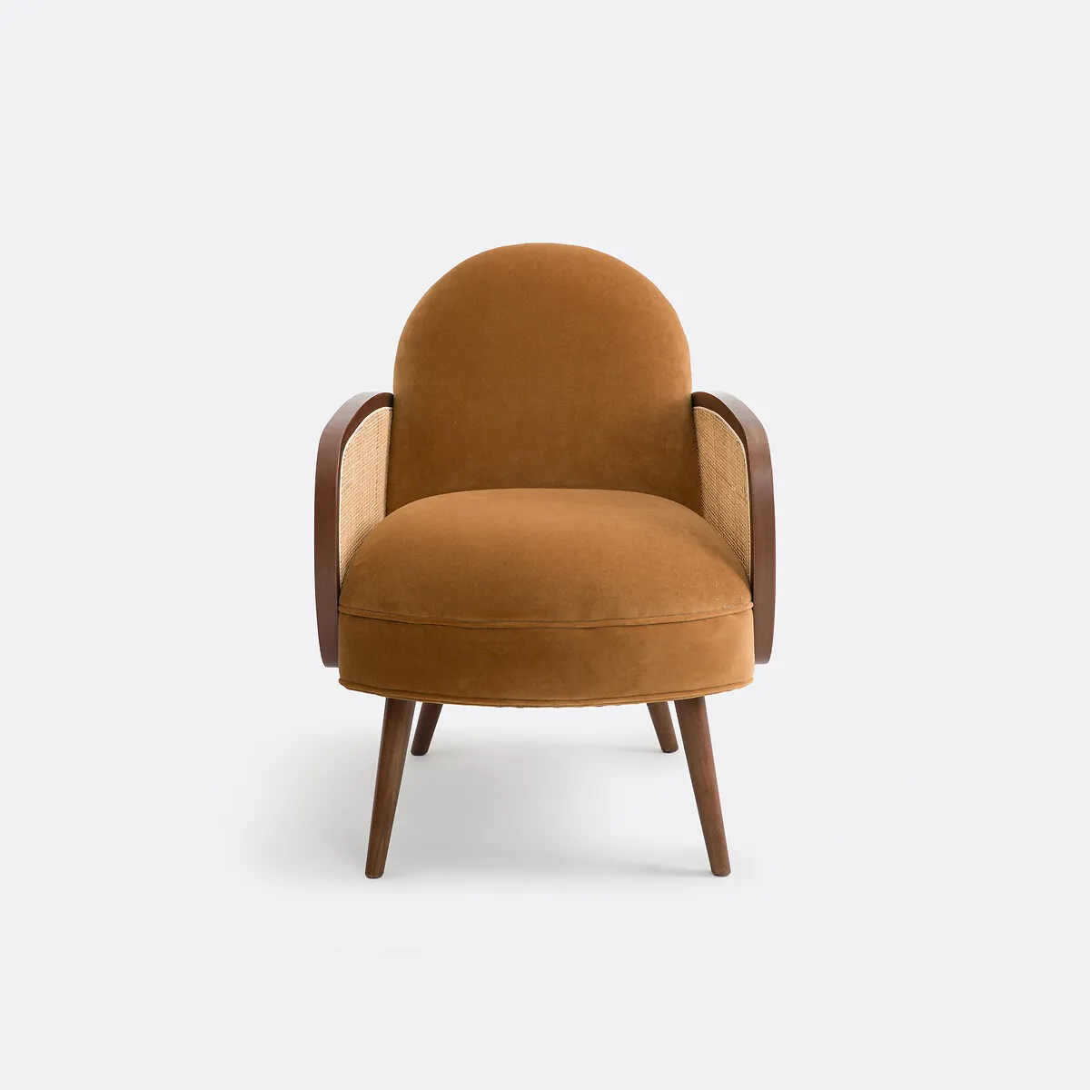 Fauteuil Velours Et Cannage, Buisseau