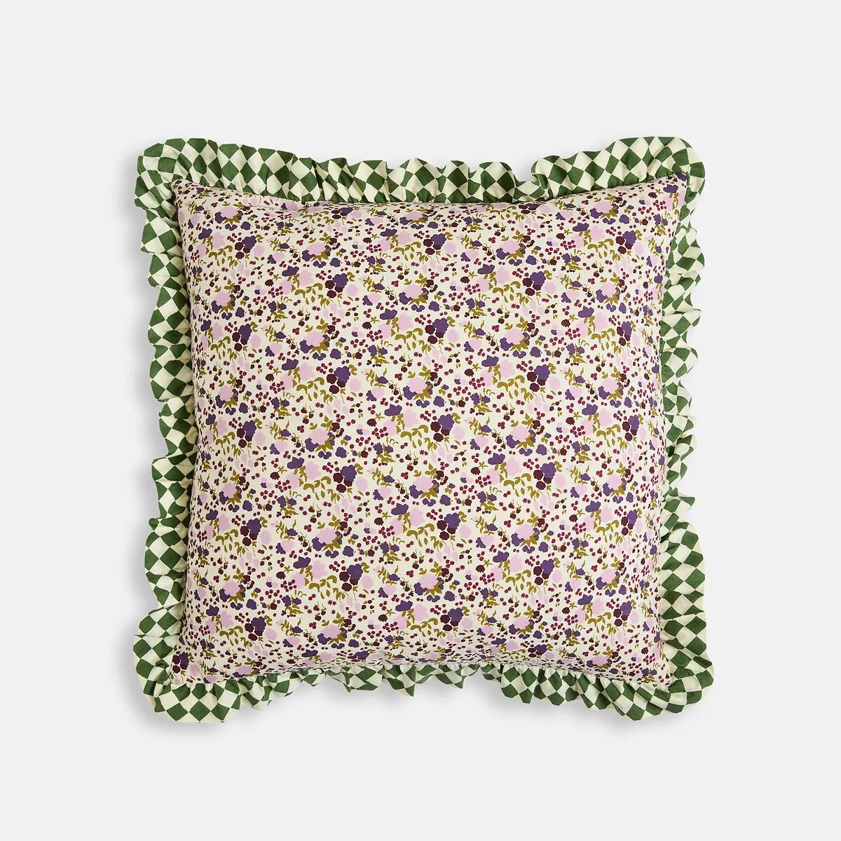 Housse De Coussin 45 X 45 Cm, En Coton, Motif Fleurs Et Damiers, LEIHO