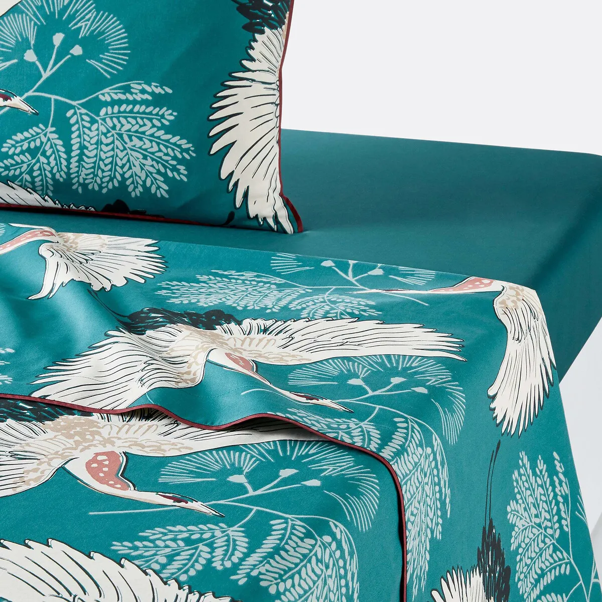 Drap Imprimé Percale Grues Bleu