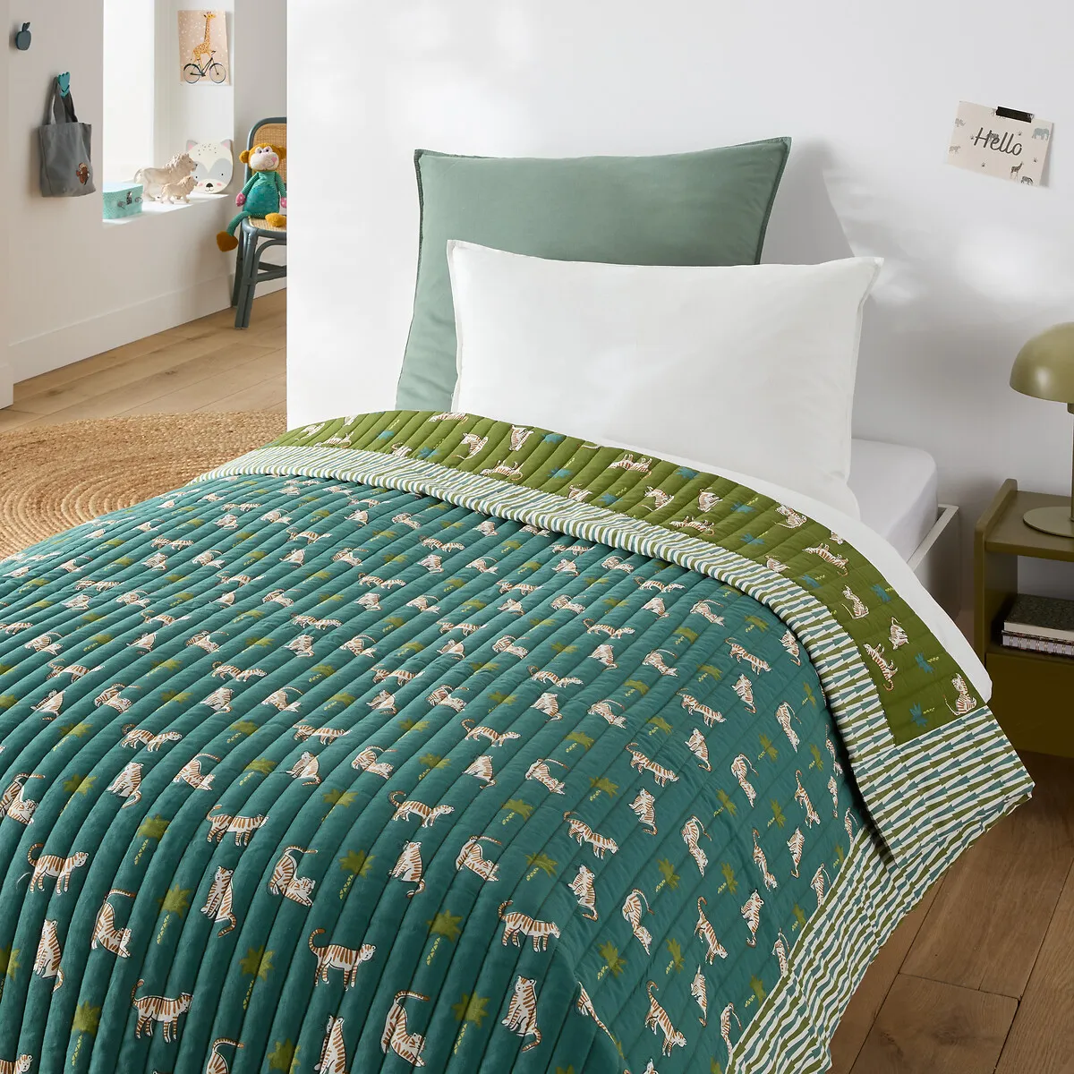 Couvre-lit Matelassé, Imprimé Tigres, En Coton Lavé, ANOKI
