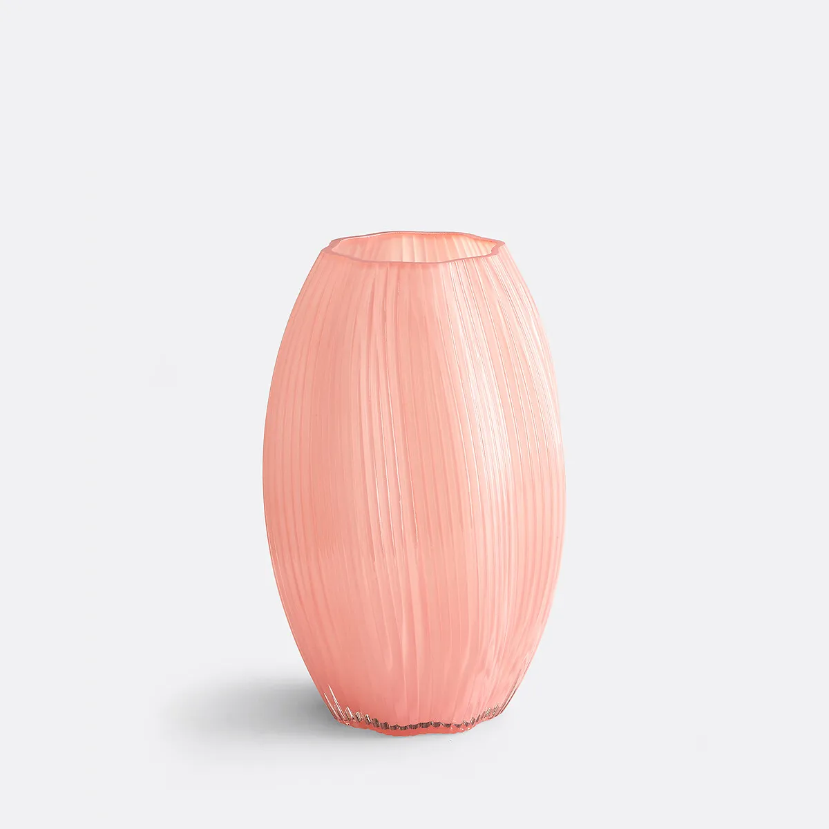 Vase En Verre Strié, Hauteur 27 Cm, OLMA