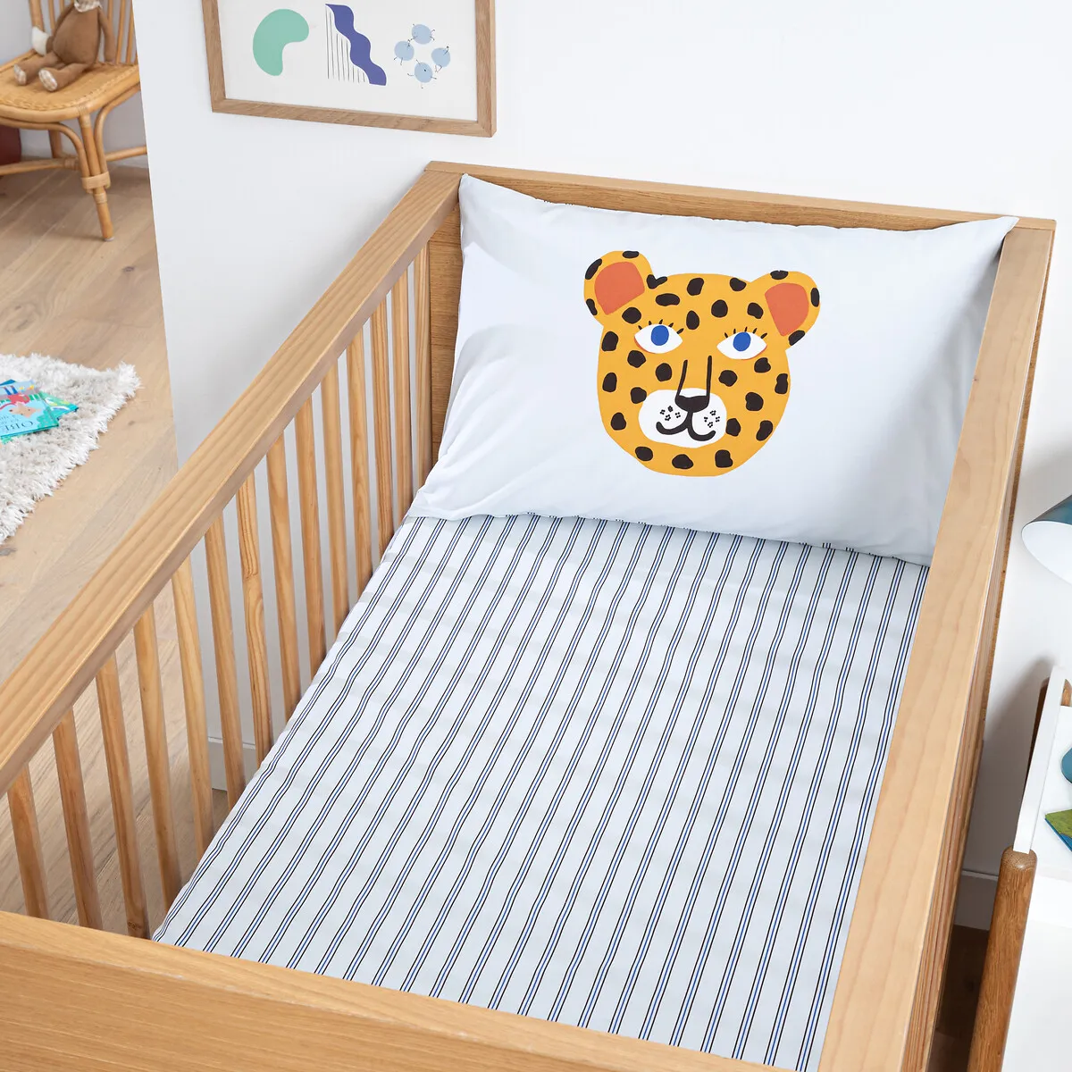 Drap-housse Bébé, Percale De Coton, Bonnet 17cm, Imprimé Animaux, PETITE SAVANE