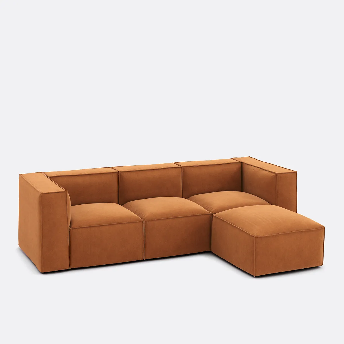 Canapé Modulable, 3 Places Et Pouf, En Velours Texturé, SEVEN — vue 3