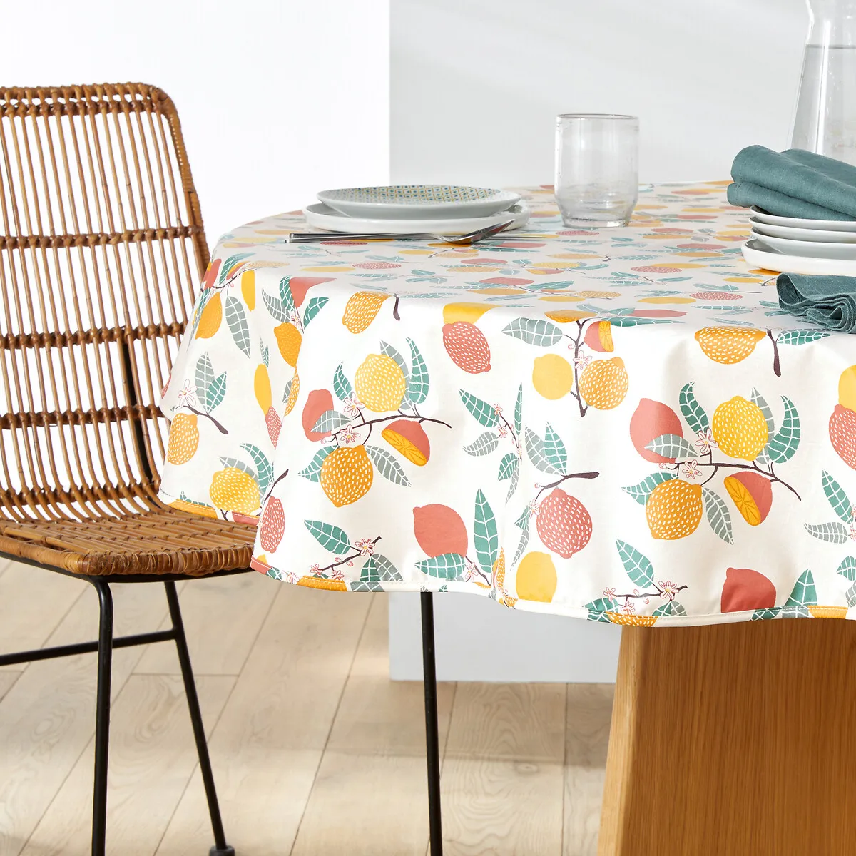Nappe Ronde Coton Enduit Citron
