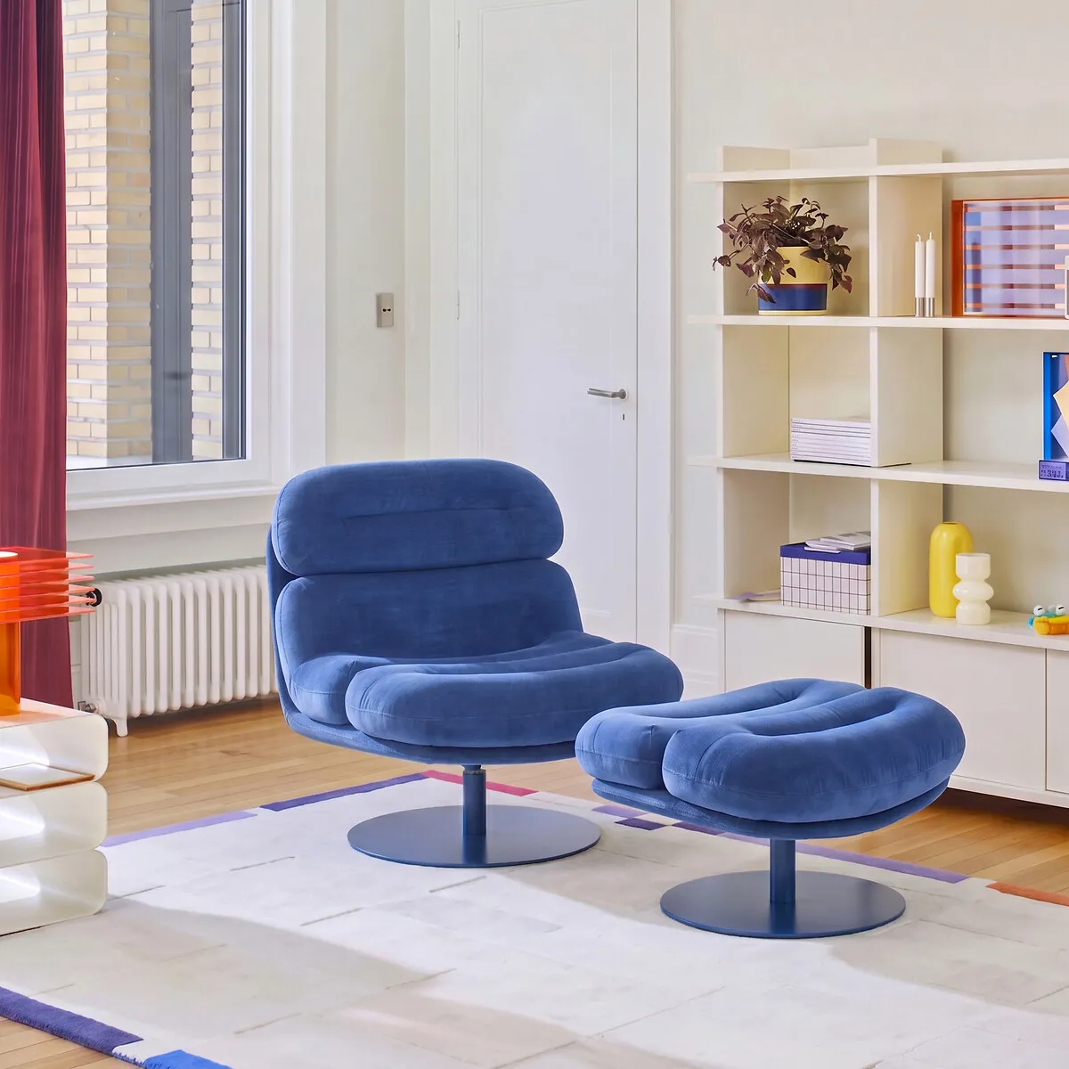 Fauteuil Rotatif En Velours, Avec Repose-pieds, MARLON — vue 3