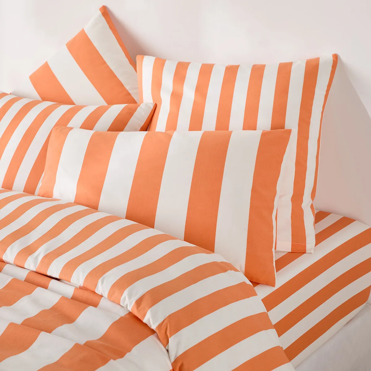 Drap-housse En Coton, Bonnet 25 Cm, Imprimé Rayures, HENDAYE ORANGE — vue 3