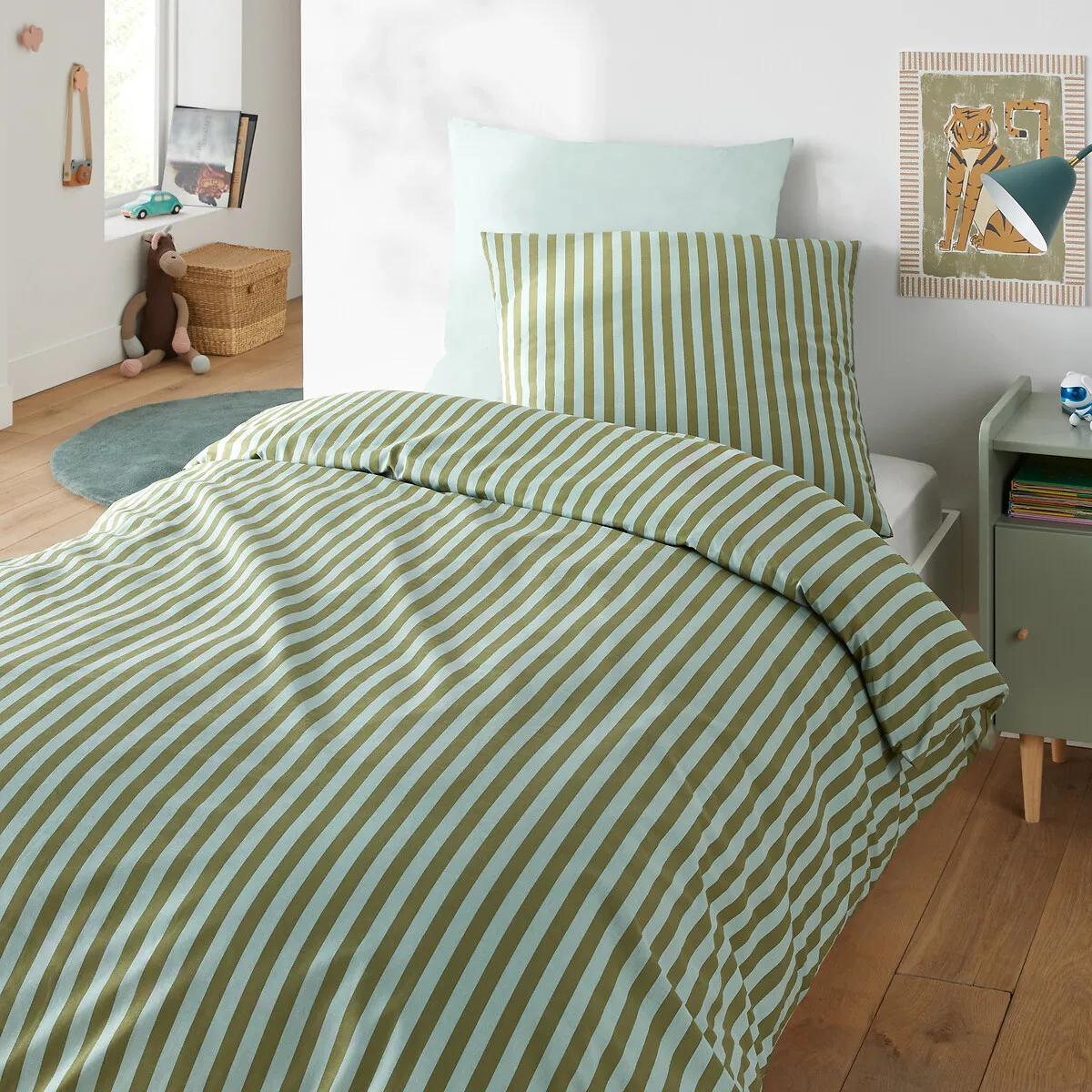 Parure De Lit Enfant, En 50% Coton Recyclé, Taie Carrée, SACHA VERT — vue 3