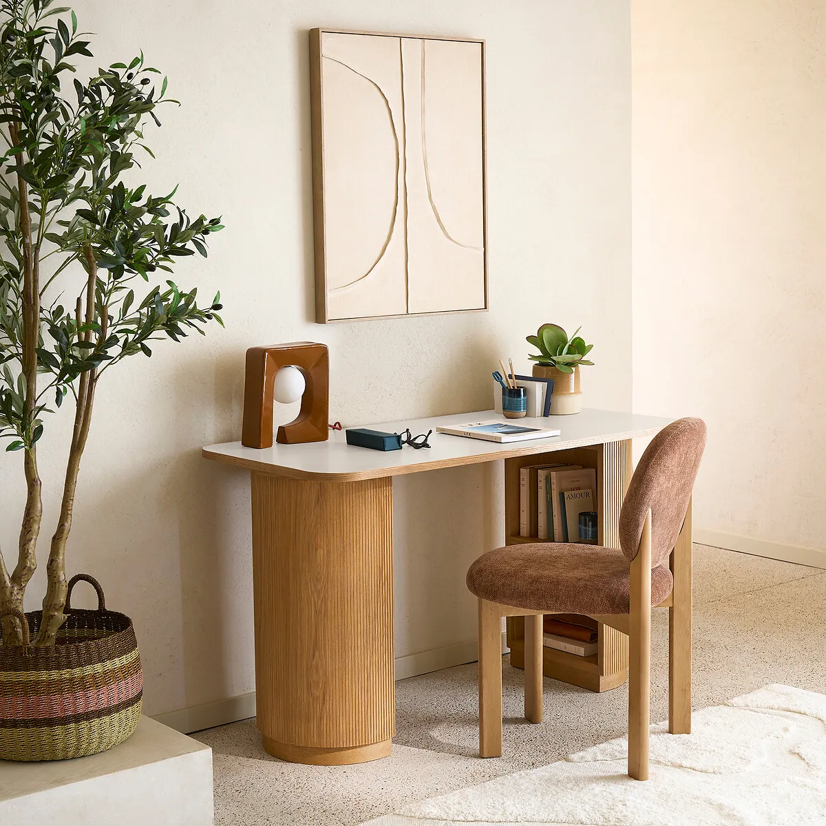 Chaise Forme Organique, En Chêne Massif Et Tissu Texturé, ORGA — vue 3