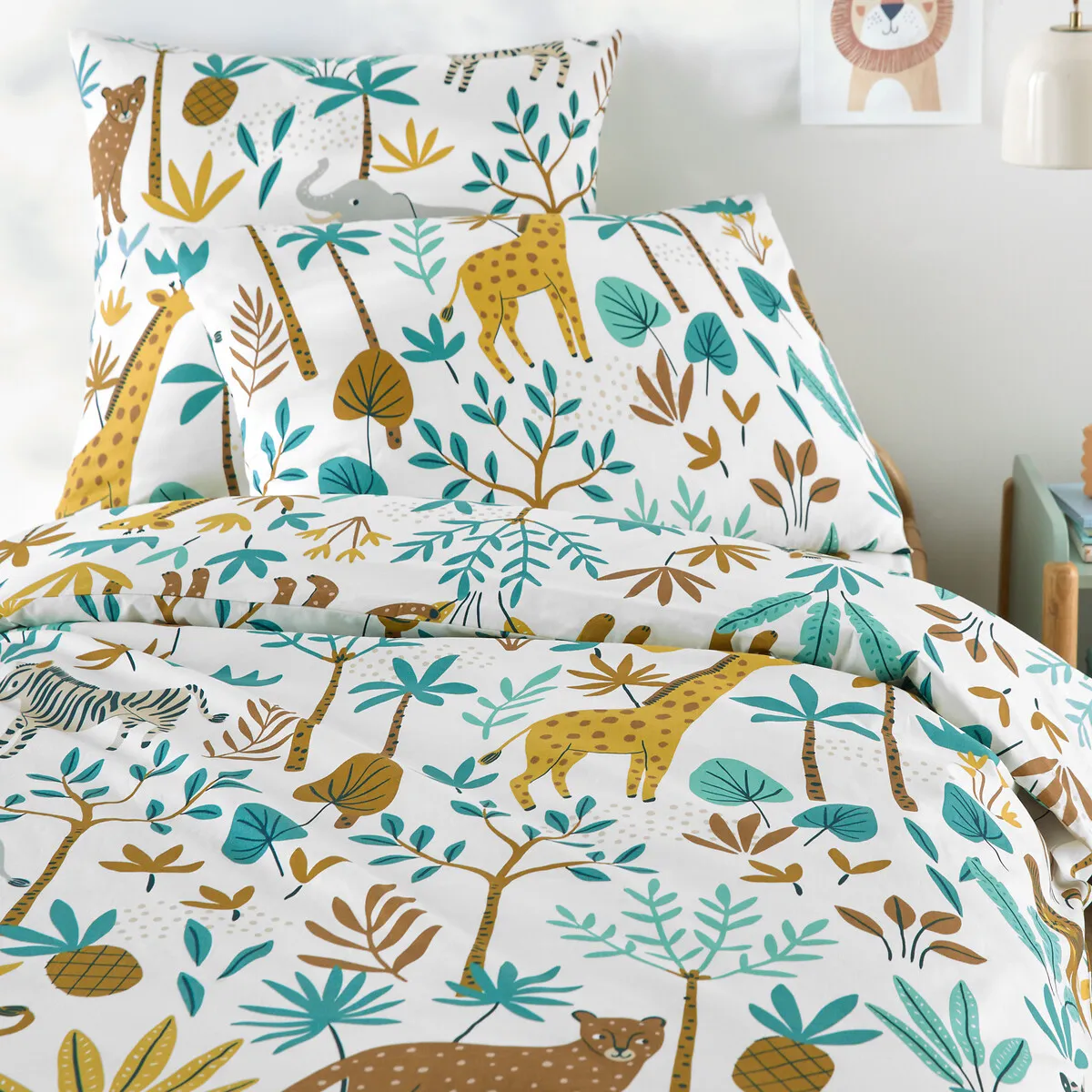 Housse De Couette Enfant, 30% Coton Recyclé, Imprimé Animaux, JUNGLE