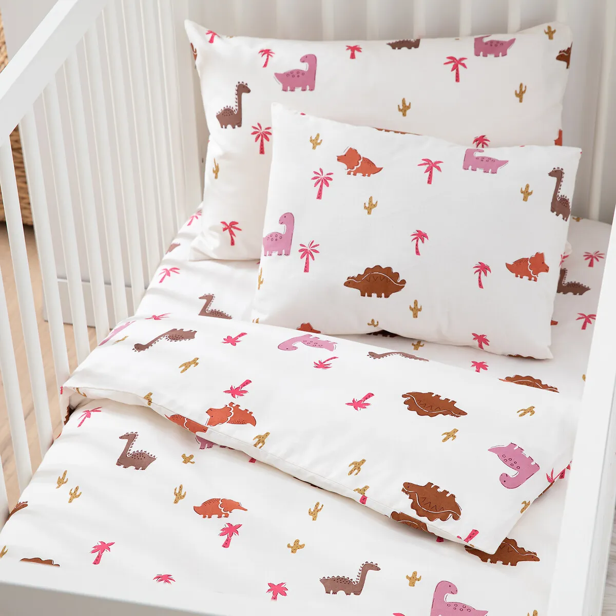 Housse De Couette Bébé En Coton, Dino Pop Rose — vue 3